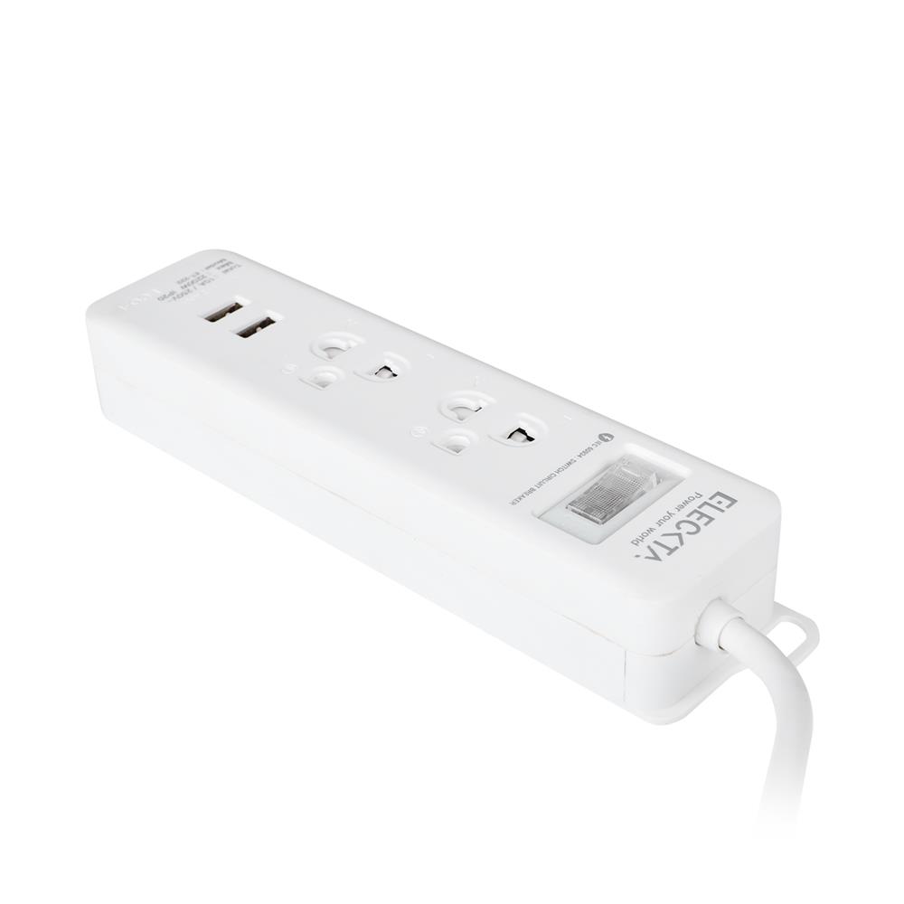 รางปลั๊กไฟ 2 ช่อง 1 สวิตช์ 2USB ELECKTA ET-222WH 2 ม.