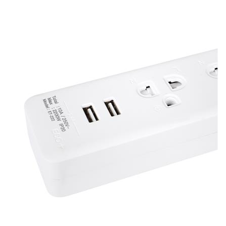รางปลั๊กไฟ 2 ช่อง 1 สวิตช์ 2USB ELECKTA ET-222WH 2 ม._2