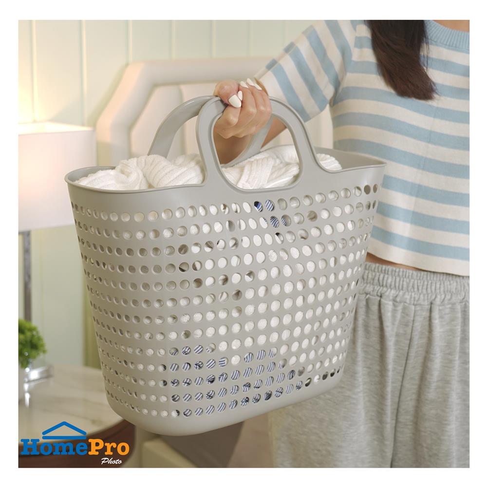 ตะกร้าผ้าเหลี่ยมหูหิ้ว PLIM BUBBLE SIZE M สีเทา