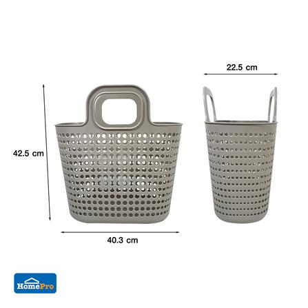 ตะกร้าผ้าเหลี่ยมหูหิ้ว PLIM BUBBLE SIZE M สีเทา_5