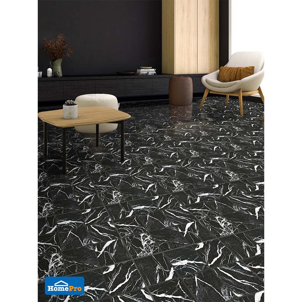 กระเบื้องพื้นพอร์ซเลน  16x16 นิ้ว COTTO อิลลูชั่นมาร์เบิล ดำ PM 0.96M2