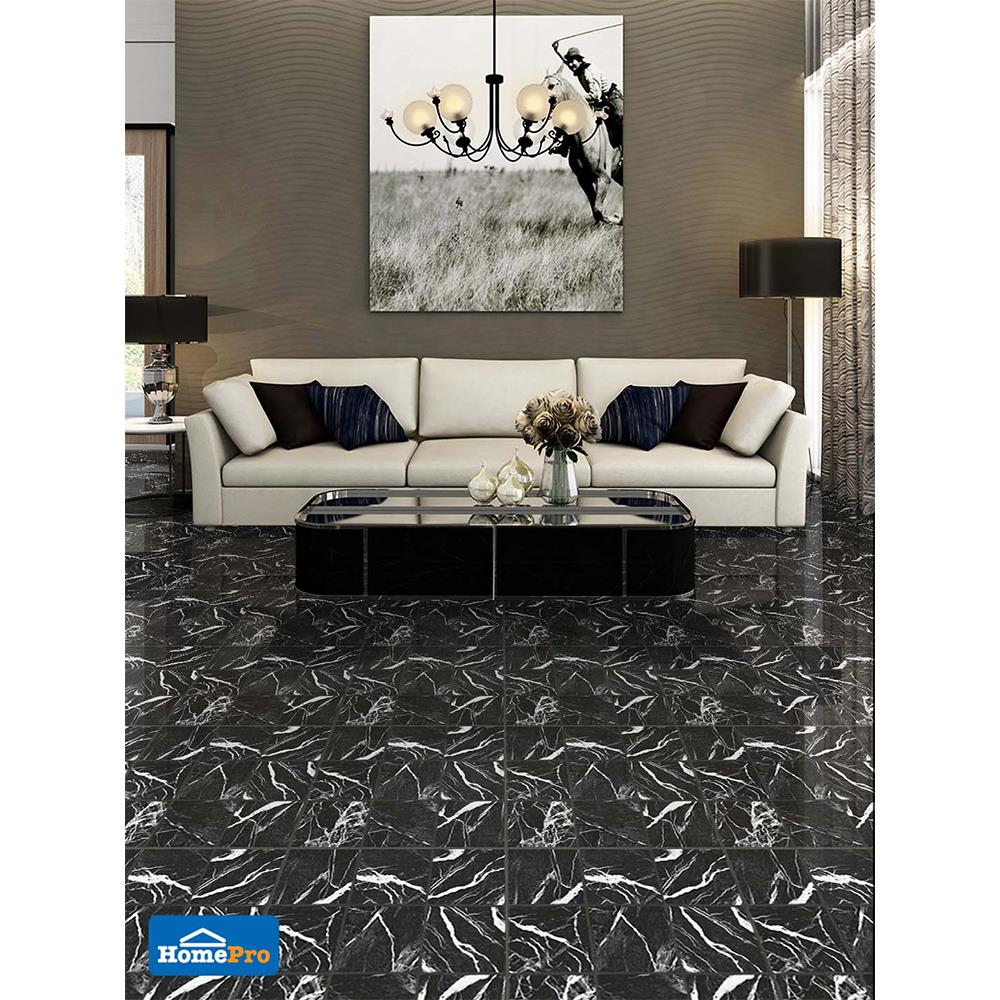 กระเบื้องพื้นพอร์ซเลน  16x16 นิ้ว COTTO อิลลูชั่นมาร์เบิล ดำ PM 0.96M2