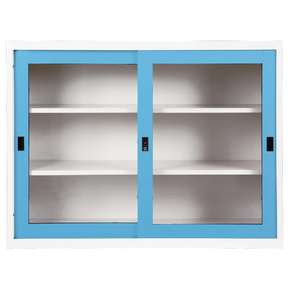 ตู้เหล็กบานเลื่อนกระจก KIOSK SGD-4 BO สีขาว/สีฟ้า