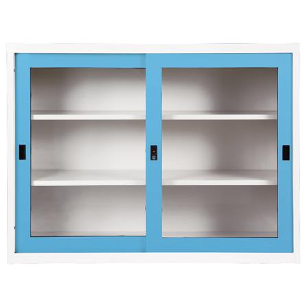 ตู้เหล็กบานเลื่อนกระจก KIOSK SGD-4 BO สีขาว/สีฟ้า_1