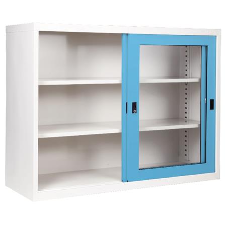 ตู้เหล็กบานเลื่อนกระจก KIOSK SGD-4 BO สีขาว/สีฟ้า_2