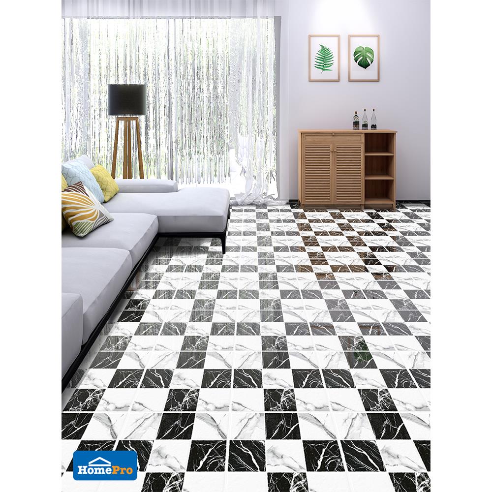 กระเบื้องพื้นพอร์ซเลน  16x16 นิ้ว COTTO เชส มาร์เบิลมิกซ์ ขาว ดำ HYG