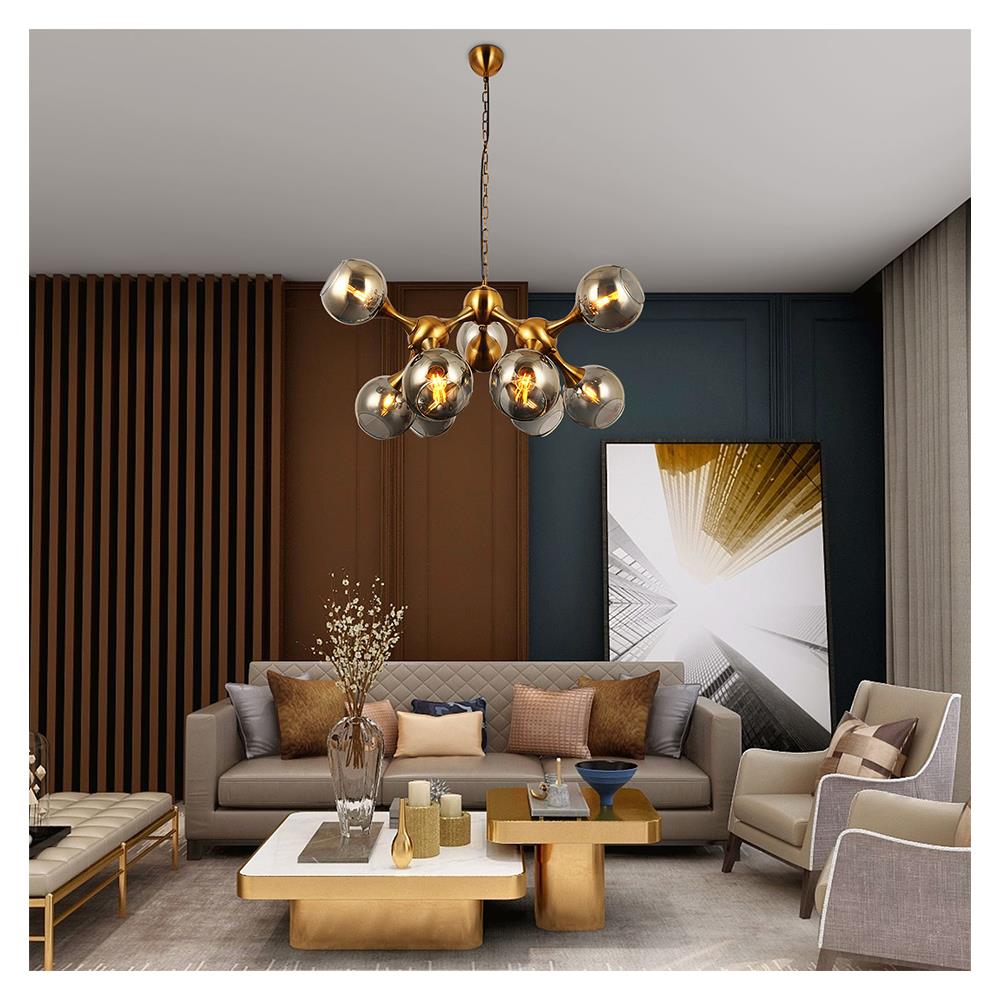 ไฟช่อ CST GDL09 แก้ว/โลหะ/สีดำ/สีทอง 9หัว