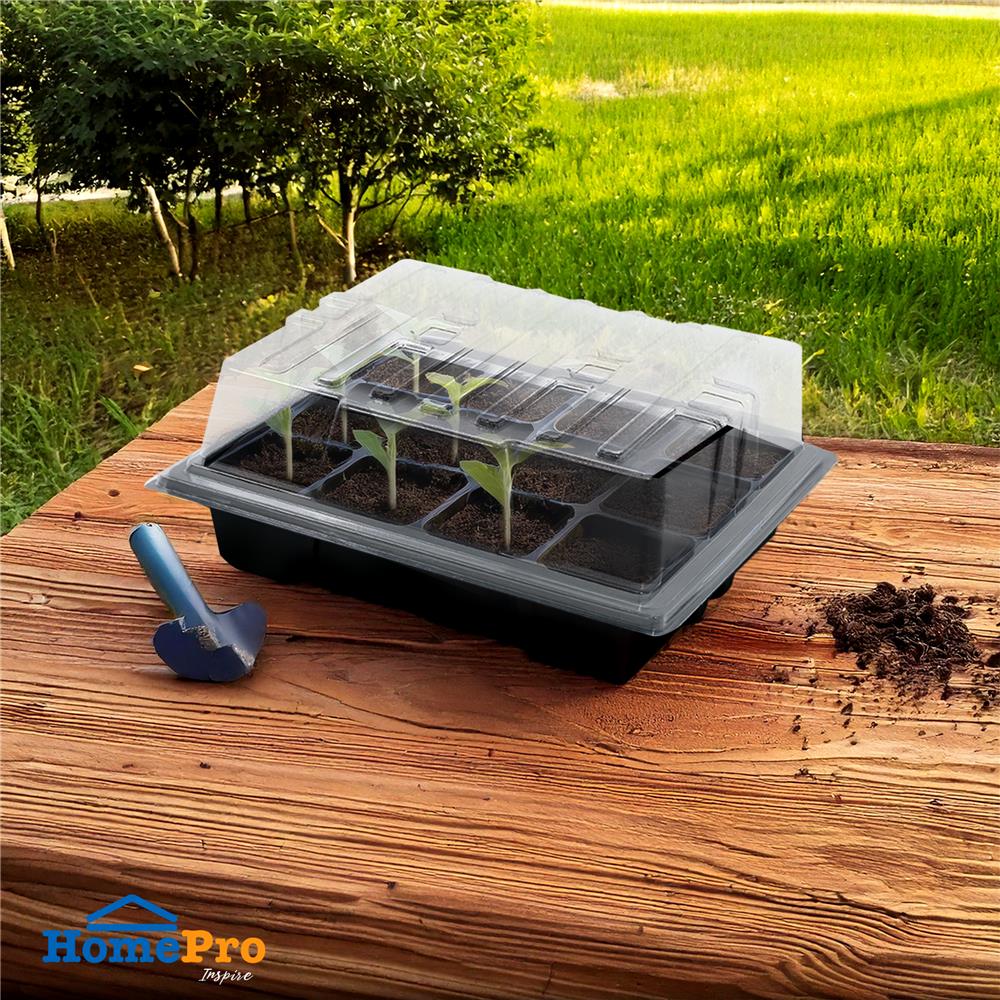 ถาดเพาะชำพร้อมฝาปิด SPRING 20x24 ซม. 12 หลุม สีดำ