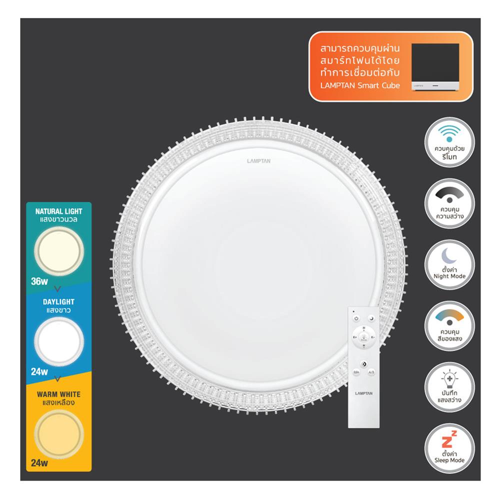 ไฟเพดาน LED LAMPTAN CROWN 17 นิ้ว 36 วัตต์ DAYLIGHT/COOL WHITE/WARM WHITE สีขาว