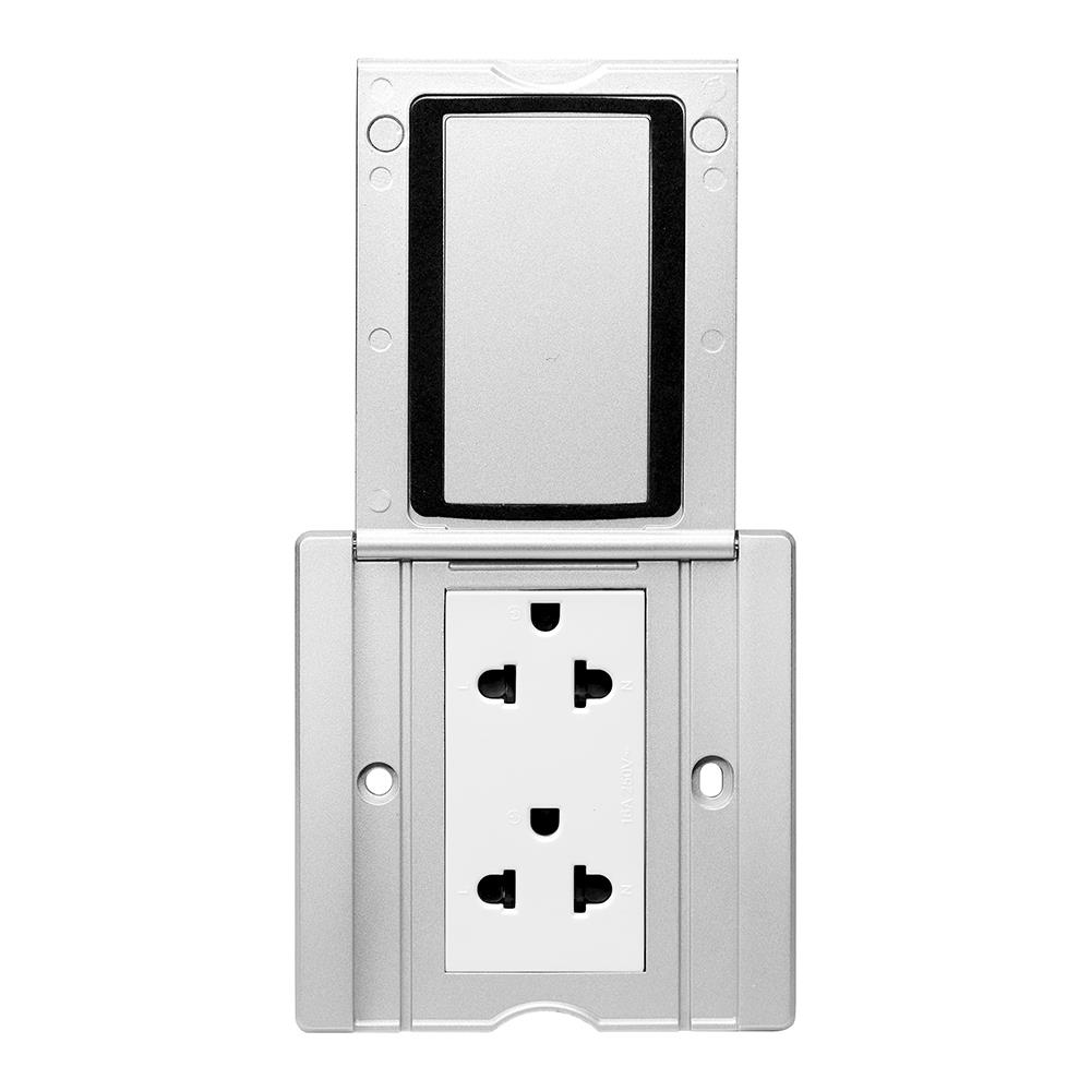 ชุดเต้ารับฝังพื้นอะลูมิเนียม HACO HBS103ZSL/PE2 สีเงิน