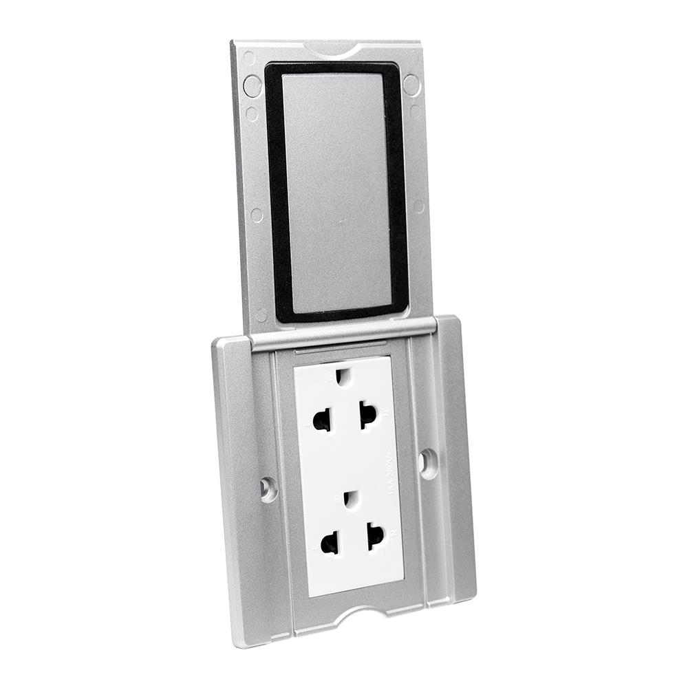 ชุดเต้ารับฝังพื้นอะลูมิเนียม HACO HBS103ZSL/PE2 สีเงิน