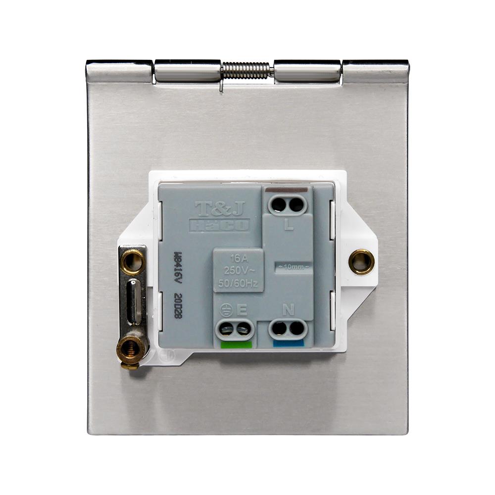 ชุดเต้ารับฝังผนังสเตนเลส HACO HBS-101S/TE1 สีเงิน