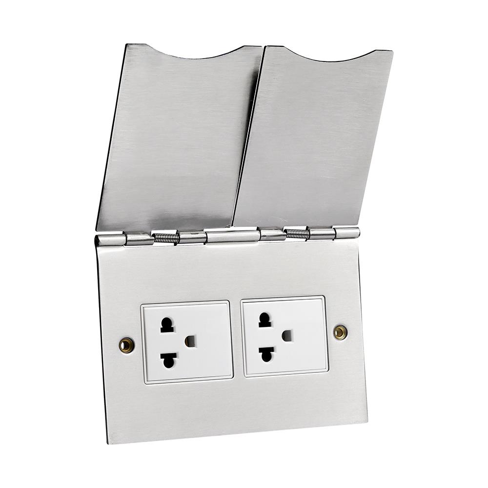 ชุดเต้ารับฝังพื้นสเตนเลส HACO HBS-102S/TE2 สีเงิน