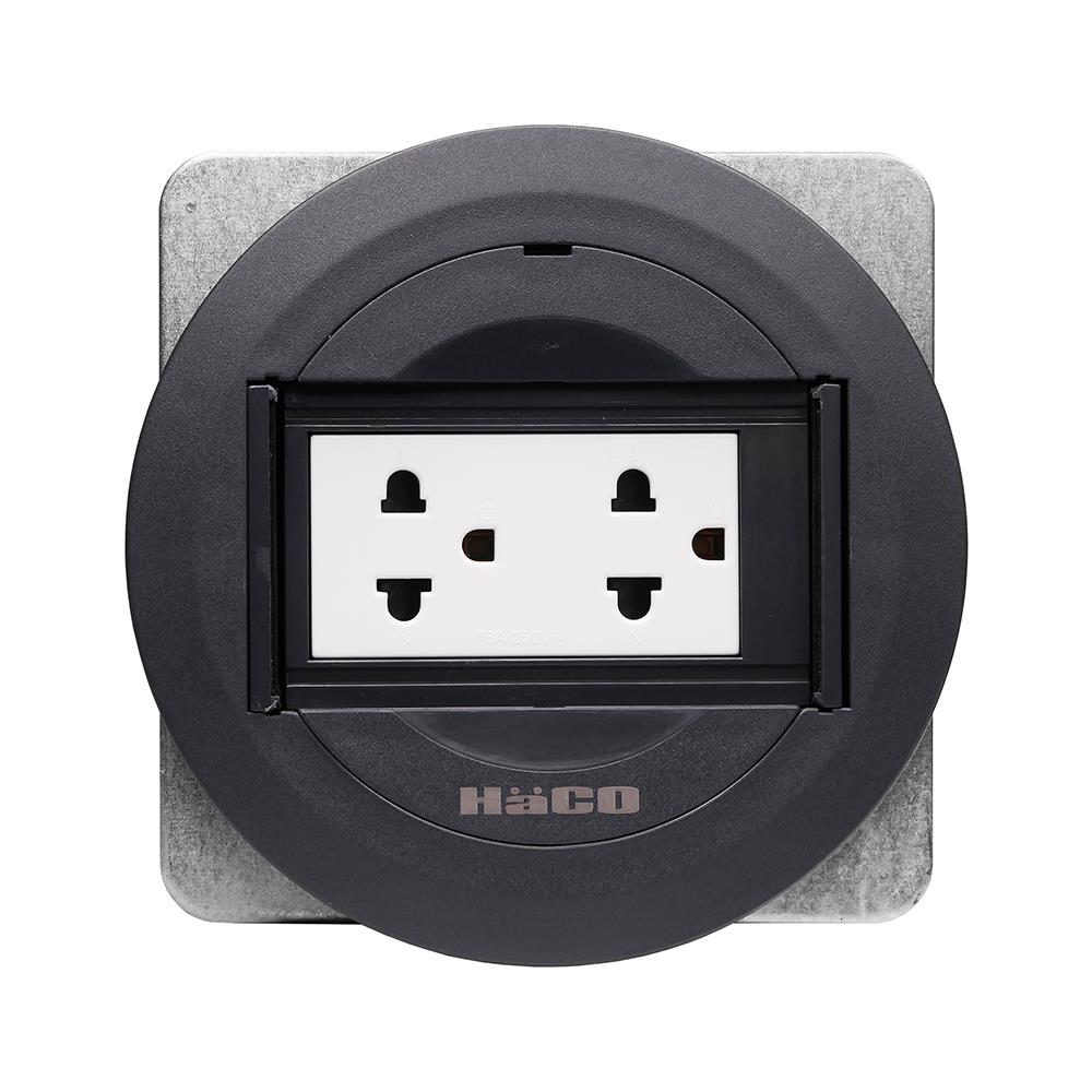 ชุดเต้ารับฝังพื้นอะลูมิเนียมแบบกลม HACO PPU-22S/P-E2 สีดำ