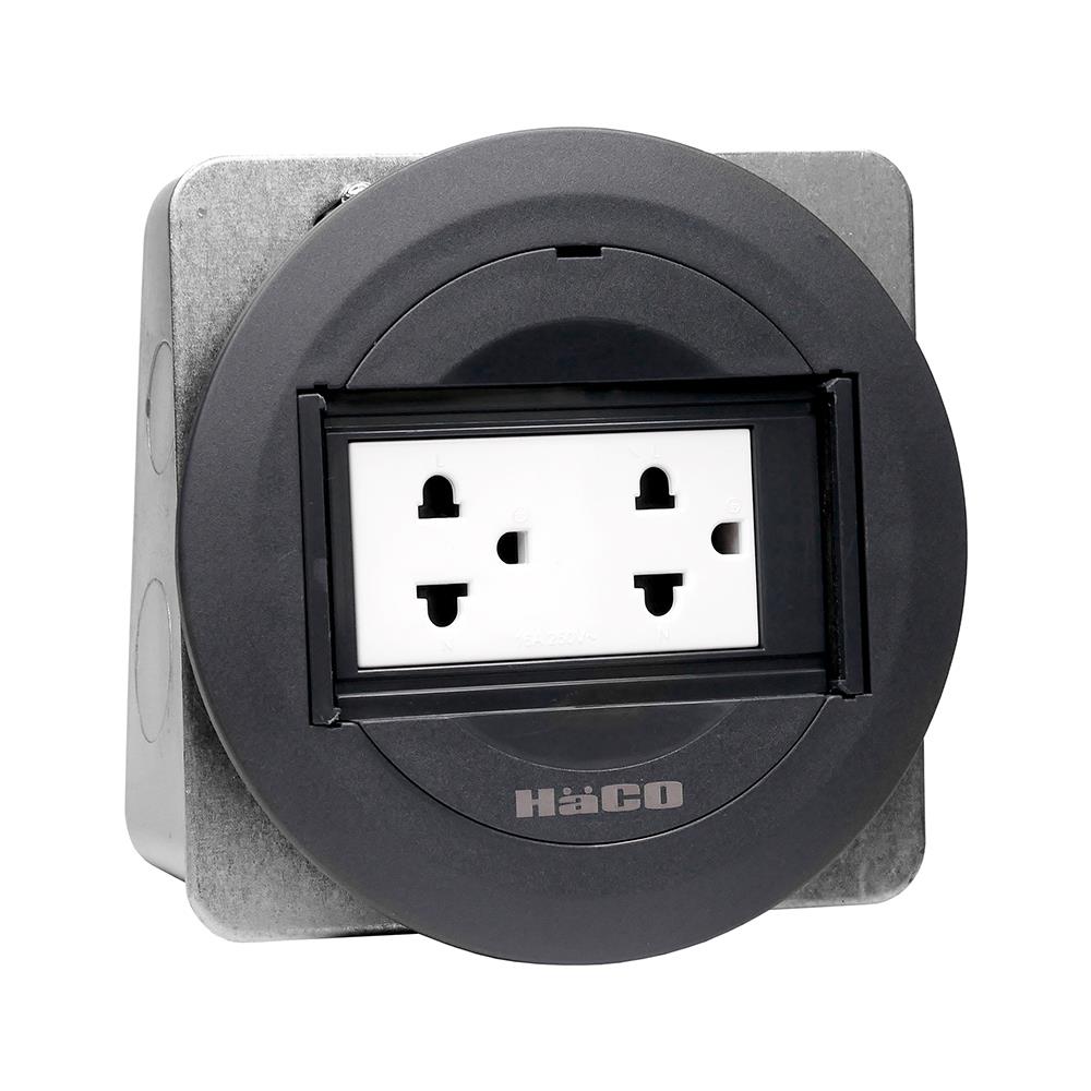 ชุดเต้ารับฝังพื้นอะลูมิเนียมแบบกลม HACO PPU-22S/P-E2 สีดำ