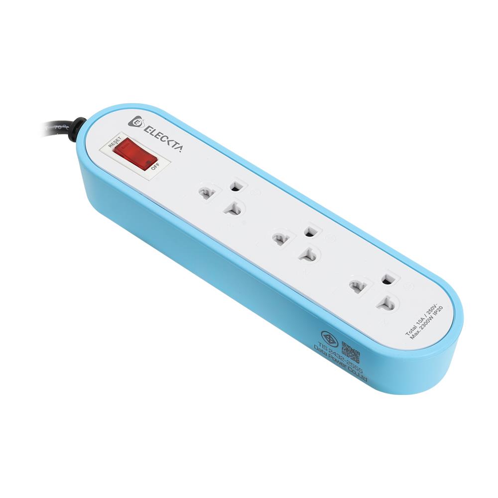 รางปลั๊กไฟ 3 ช่อง 1 สวิตช์ ELECKTA ET3146-3BL 3 เมตร สีฟ้า