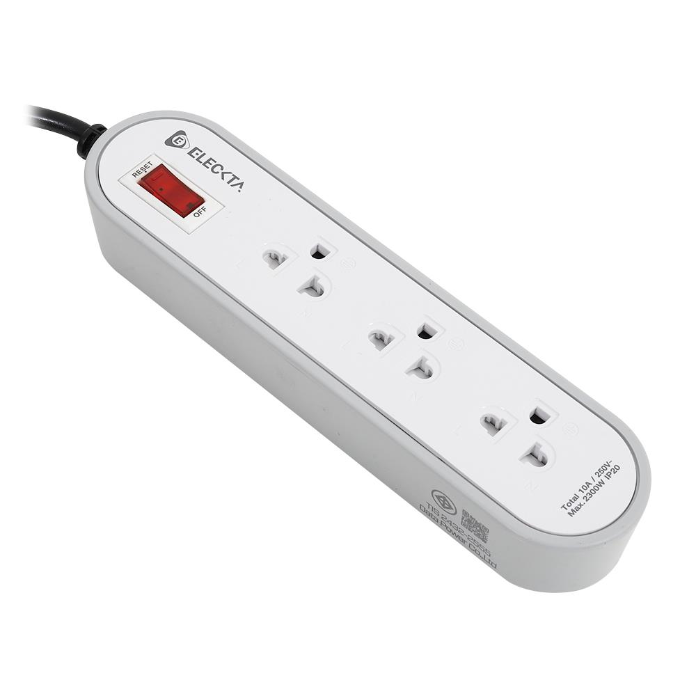 รางปลั๊กไฟ 3 ช่อง 1 สวิตช์ ELECKTA ET3146-2GY 2 เมตร สีเทา