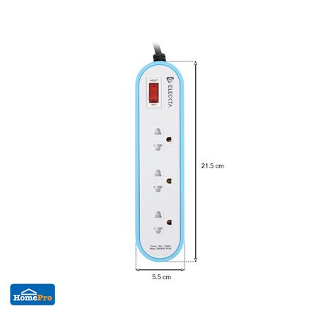 รางปลั๊กไฟ 3 ช่อง 1 สวิตช์ ELECKTA ET3146-2BL 2 เมตร สีฟ้า_7