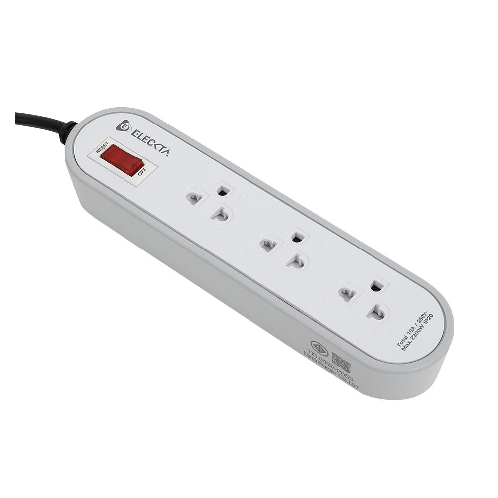 รางปลั๊กไฟ 3 ช่อง 1 สวิตช์ ELECKTA ET3146-3GY 3 เมตร สีเทา
