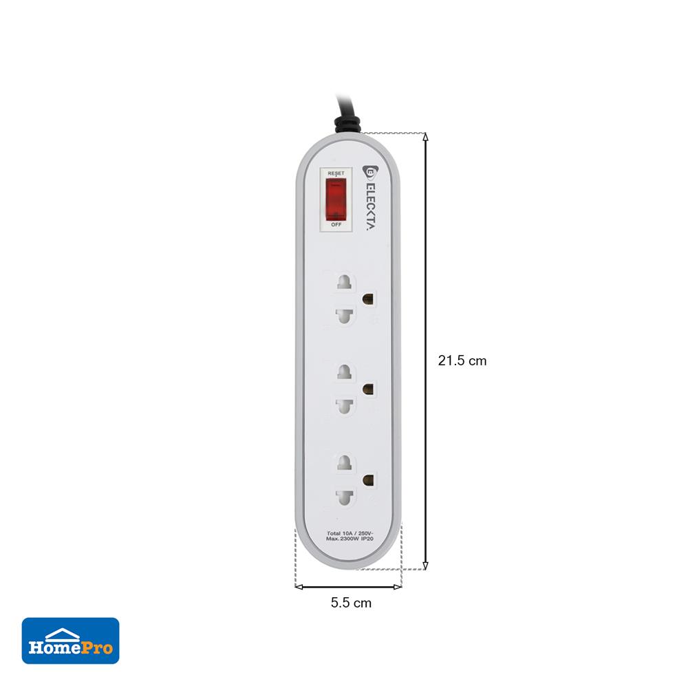 รางปลั๊กไฟ 3 ช่อง 1 สวิตช์ ELECKTA ET3146-3GY 3 เมตร สีเทา