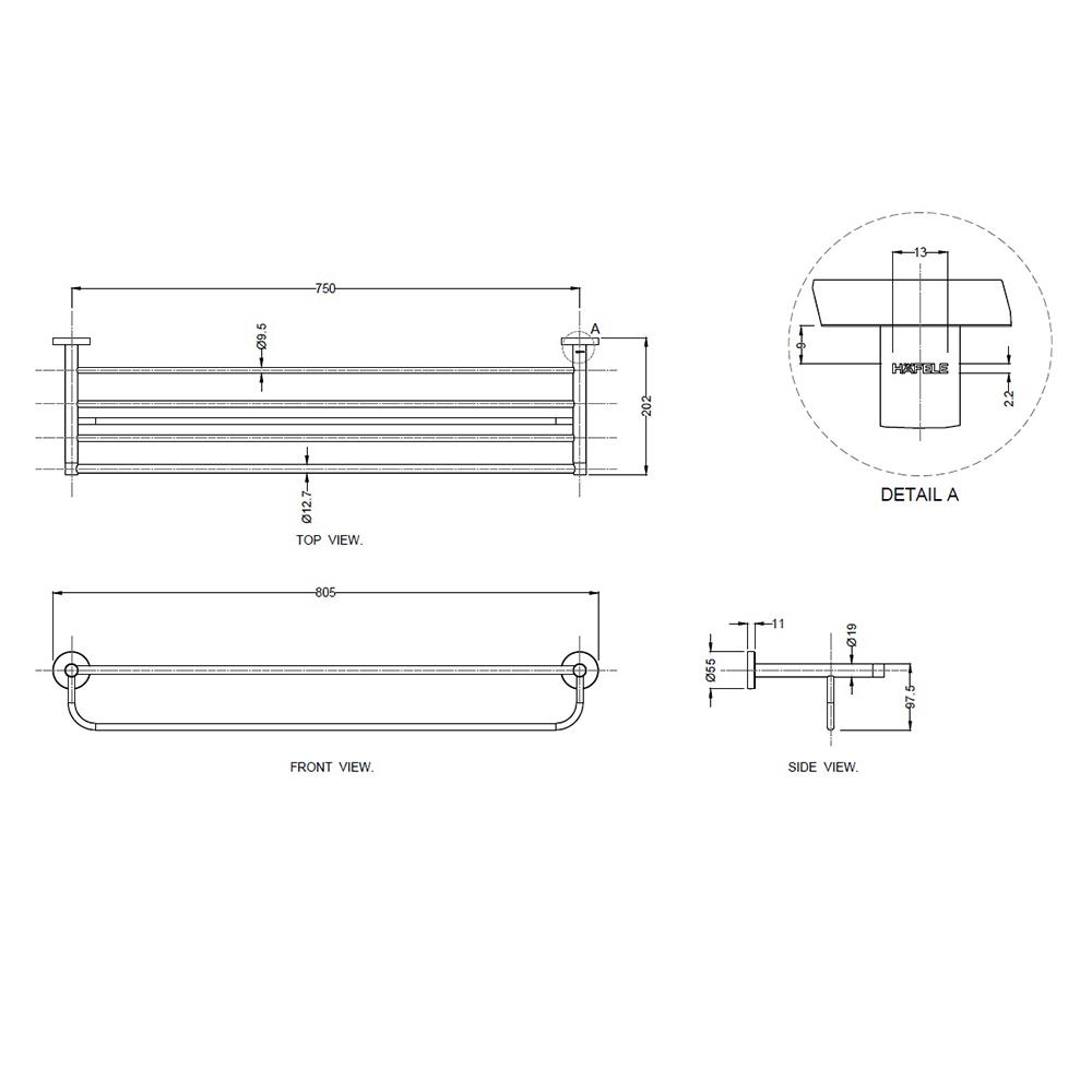 ชั้นวางพร้อมราว HAFELE 499.98.309 สเตนเลส