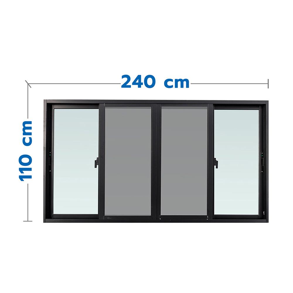 หน้าต่างบานเลื่อน อะลูมิเนียม F-S-S-F มุ้ง WINDOW ASIA F10 240X110 ซม. สีดำ