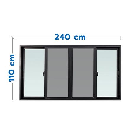 หน้าต่างบานเลื่อน อะลูมิเนียม F-S-S-F มุ้ง WINDOW ASIA F10 240X110 ซม. สีดำ_0