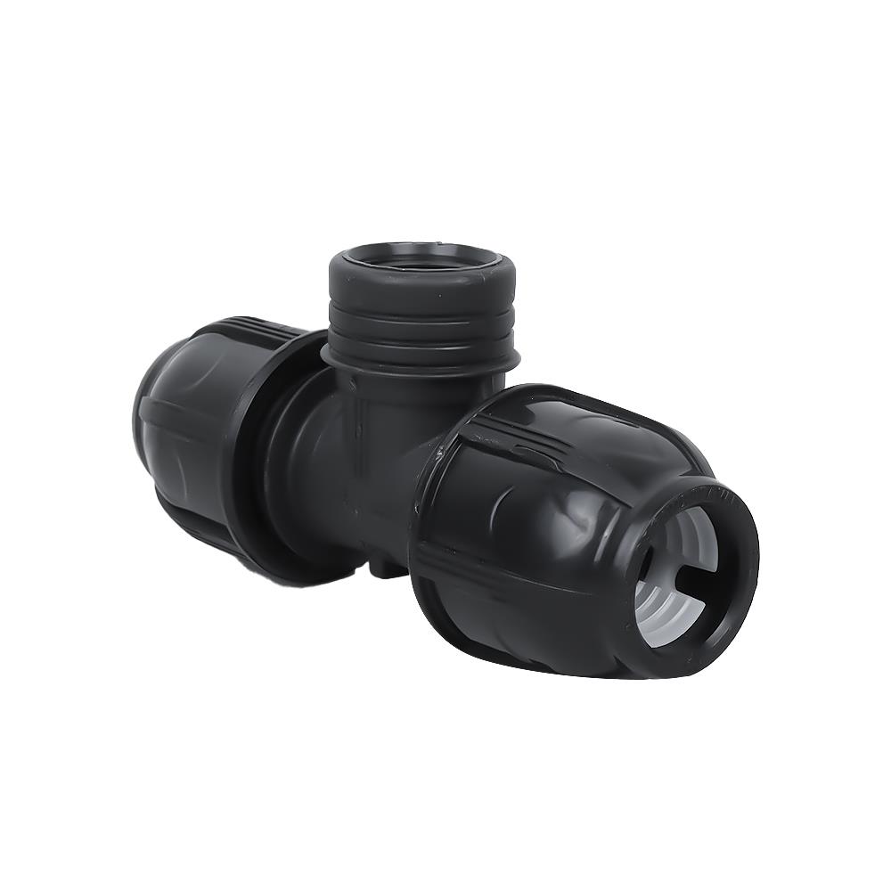 ข้อต่อสามทางสวมล็อค PE เกลียวใน SPRING 25 มม.X 3/4 นิ้ว สีดำ