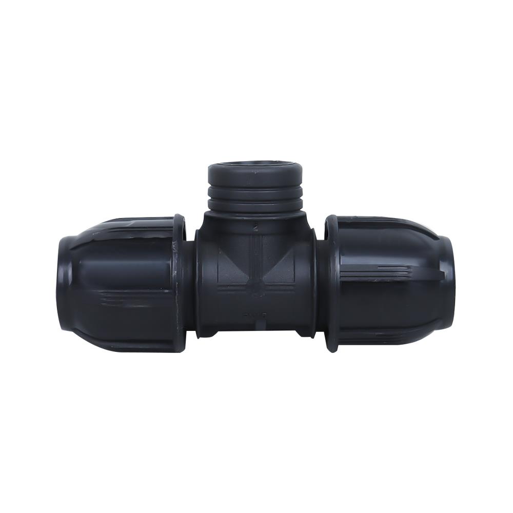ข้อต่อสามทางสวมล็อค PE เกลียวใน SPRING 25 มม.X 3/4 นิ้ว สีดำ