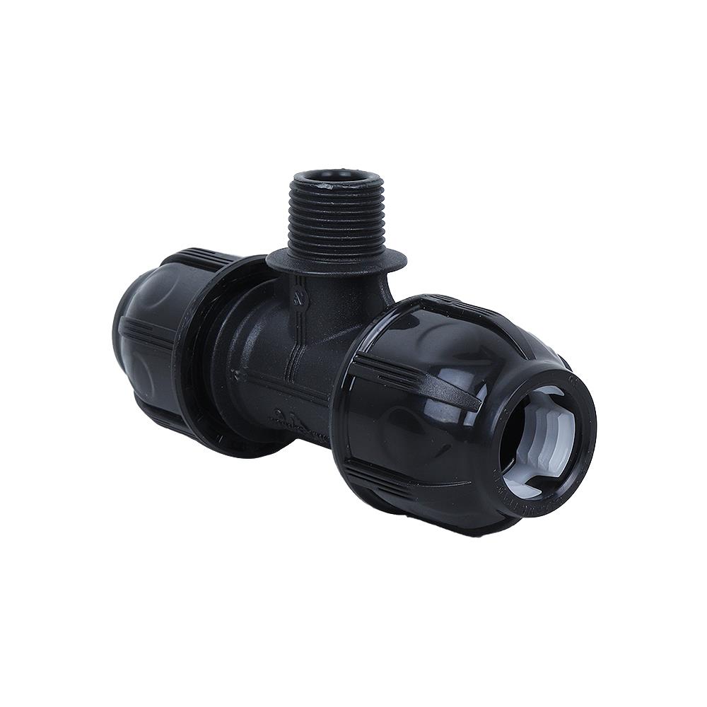 ข้อต่อสามทางสวมล็อค PE เกลียวนอก SPRING 20 มม.X 1/2 นิ้ว สีดำ