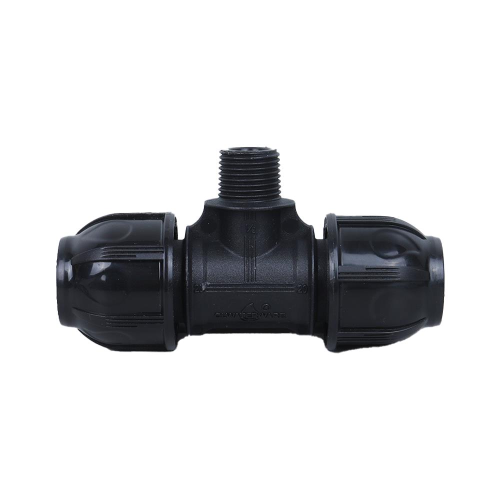 ข้อต่อสามทางสวมล็อค PE เกลียวนอก SPRING 20 มม.X 1/2 นิ้ว สีดำ