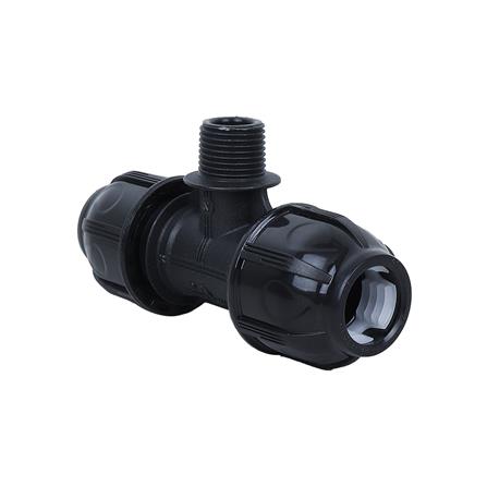 ข้อต่อสามทางสวมล็อค PE เกลียวนอก SPRING 20 มม.X 1/2 นิ้ว สีดำ