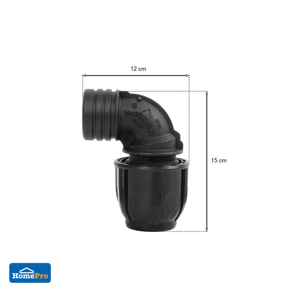 ข้องอสวมล็อค PE เกลียวใน SPRING 25 มม. x 3/4 นิ้ว สีดำ