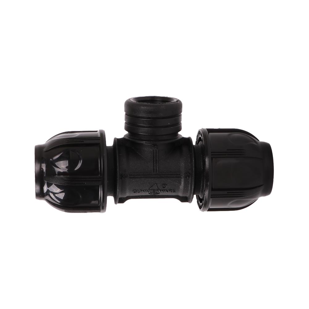 สามทางสวมล็อค PE เกลียวใน SPRING 20 มม. x 1/2 นิ้ว สีดำ