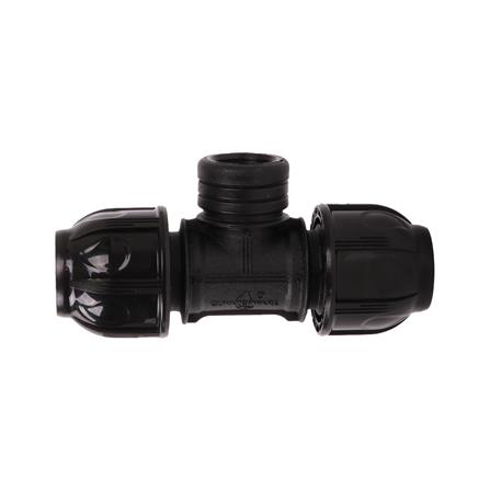 สามทางสวมล็อค PE เกลียวใน SPRING 20 มม. x 1/2 นิ้ว สีดำ