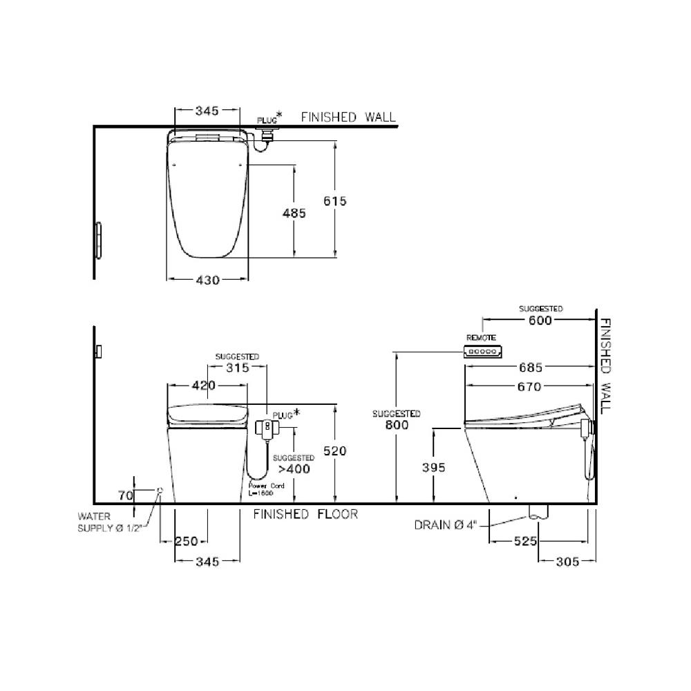 สุขภัณฑ์อัตโนมัติ COTTO C10207 3.8L สีขาว