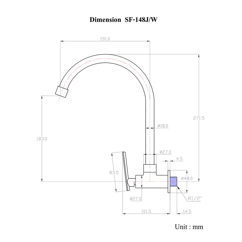 ก๊อกซิงค์เดี่ยว ผนัง HANG SF-148J/W