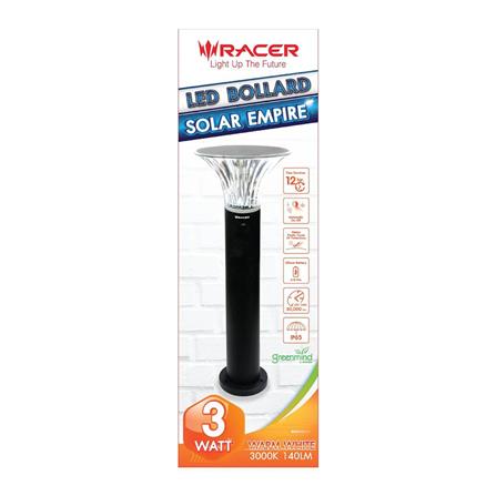 ไฟทางเดิน SOLAR RACER BOLLARD 3 วัตต์ WARMWHITE สีดำ_1