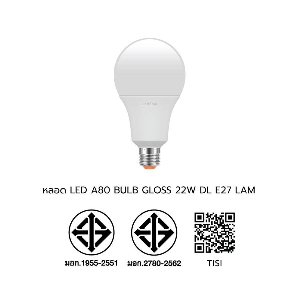 หลอด LED LAMPTAN A80 BULB GLOSS 22 วัตต์ DAYLIGHT E27