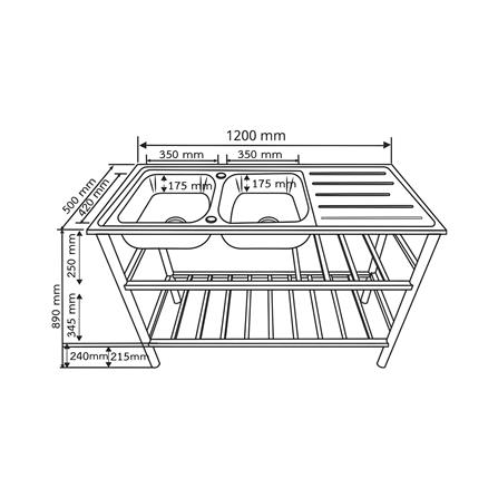 ซิงค์ขาตั้ง 2 หลุม 1 ที่พัก AXIA PP ST 12050 สเตนเลส_3