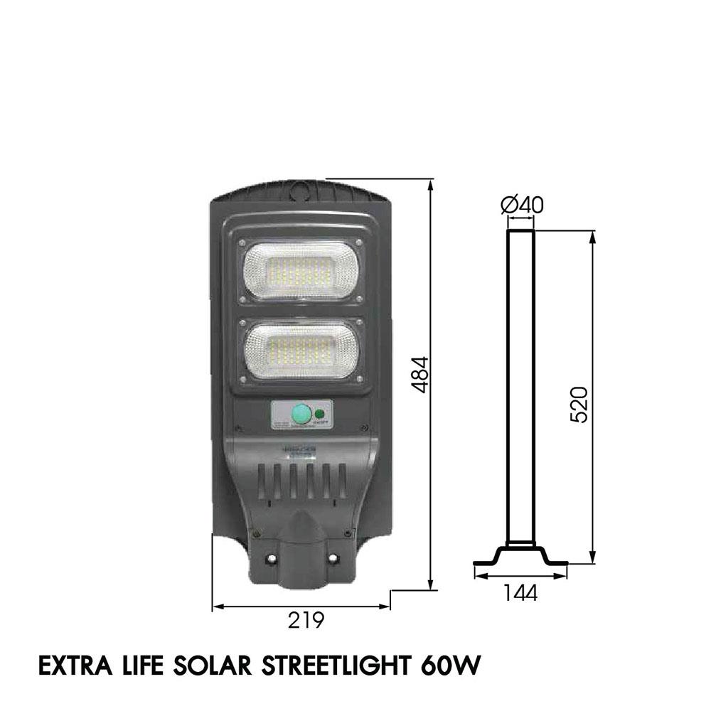 ไฟถนน SOLAR RACER EXTRA LIFE 60 วัตต์ DAYLIGHT สีเทา