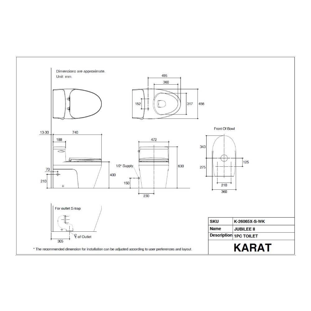สุขภัณฑ์ 1 ชิ้น KARAT K-26065X-S-WK 4.5 ลิตร สีขาว