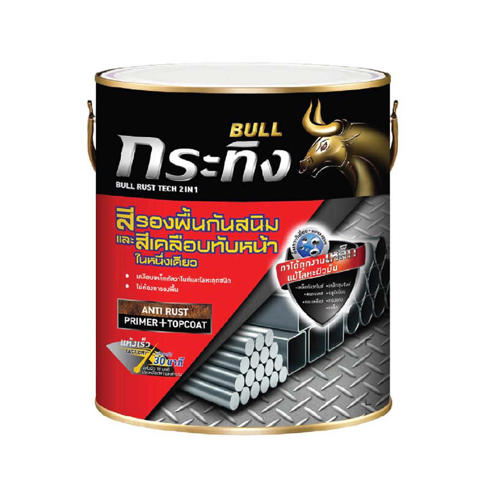 สีรองพื้นกันสนิมและสีเคลือบทับหน้า กระทิง รัสท์เทค 2 IN 1 KS-9990 สีดำ กึ่งเงา 1 แกลลอน