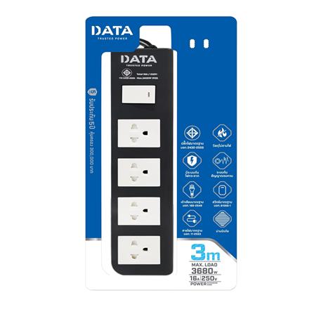 รางปลั๊กไฟ 4ช่อง 1สวิตช์ DATA APDW424 16 แอมป์ 3 ม. สีดำ_1