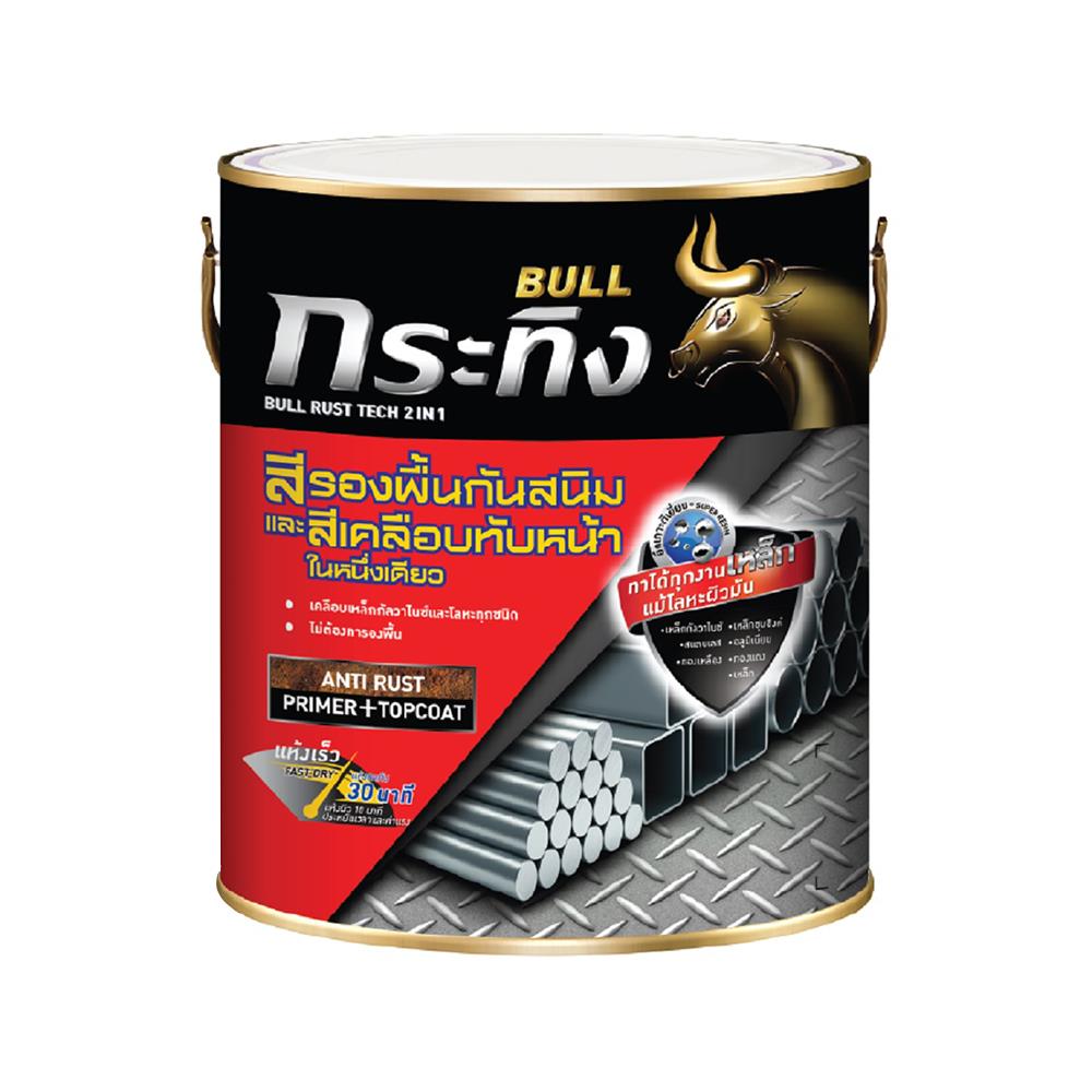 สีรองพื้นกันสนิมและสีเคลือบทับหน้า กระทิง รัสท์เทค 2 IN 1 KS-1630 สีน้ำตาล กึ่งเงา 1 แกลลอน