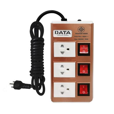 รางปลั๊กไฟ 3ช่อง 3สวิตช์ DATA HMDW3656 16 แอมป์ 3 ม. สีทอง_0