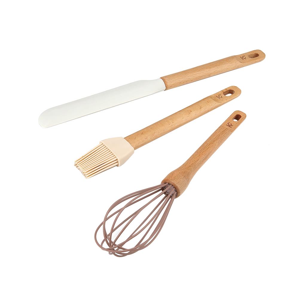 ชุดซิลิโคนไม้พายปาดเค้ก+ที่ตีไข่+แปรง COOK CHARMY 3 ชิ้น ด้ามไม้