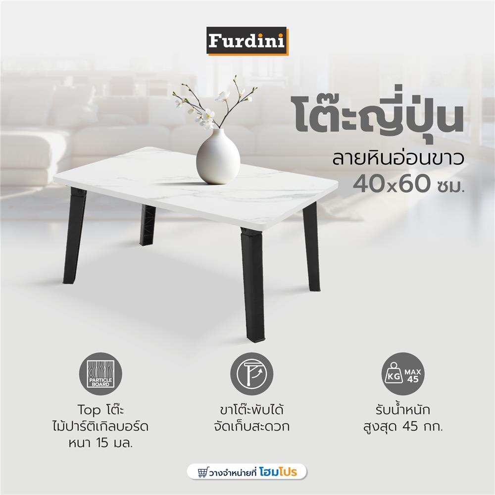 โต๊ะญี่ปุ่น FURDINI 40x60 ซม. ลายหินอ่อนขาว