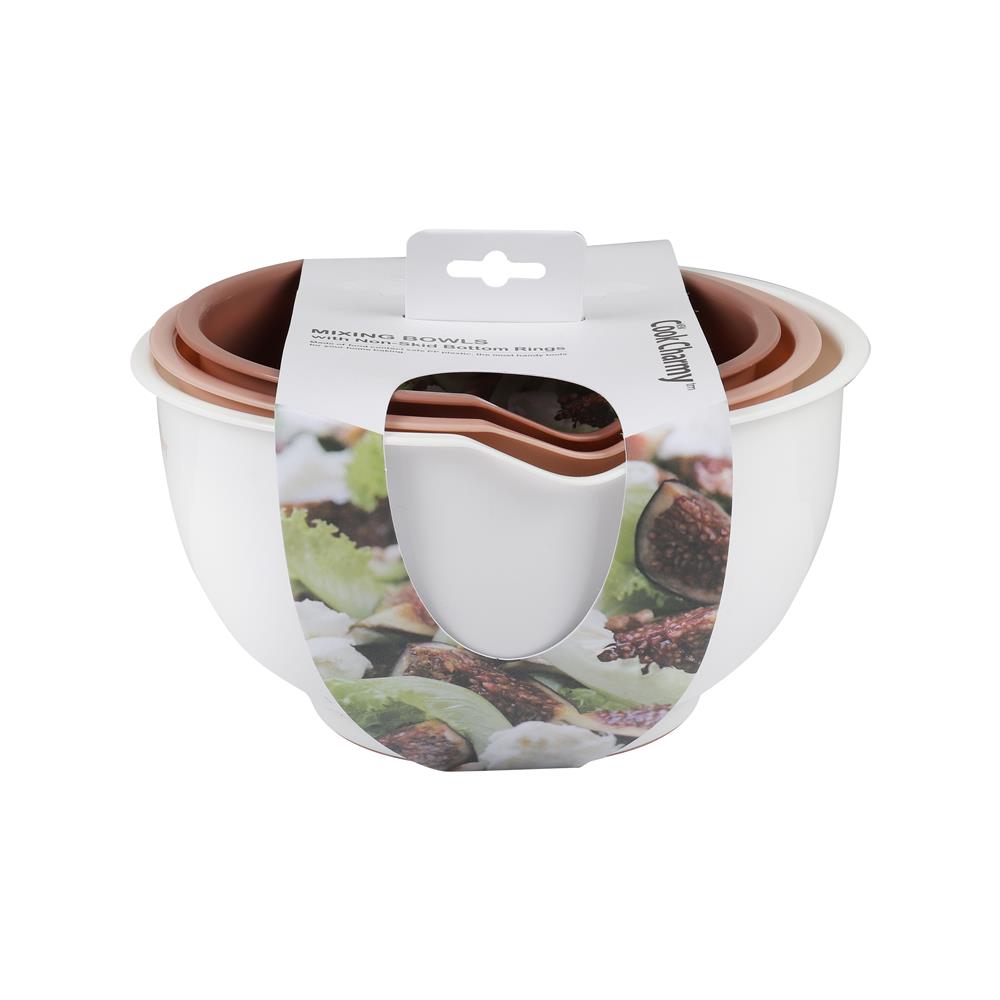 ชุดชามกันลื่น COOK CHARMY สีน้ำตาลแดง/ชานม/ขาว แพ็ก 3 ชิ้น