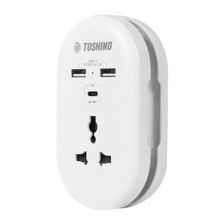 ปลั๊กแปลง 2 ขาแบน 1 ช่อง 2 USB 1PD TOSHINO DE-3UPD สีขาว_1